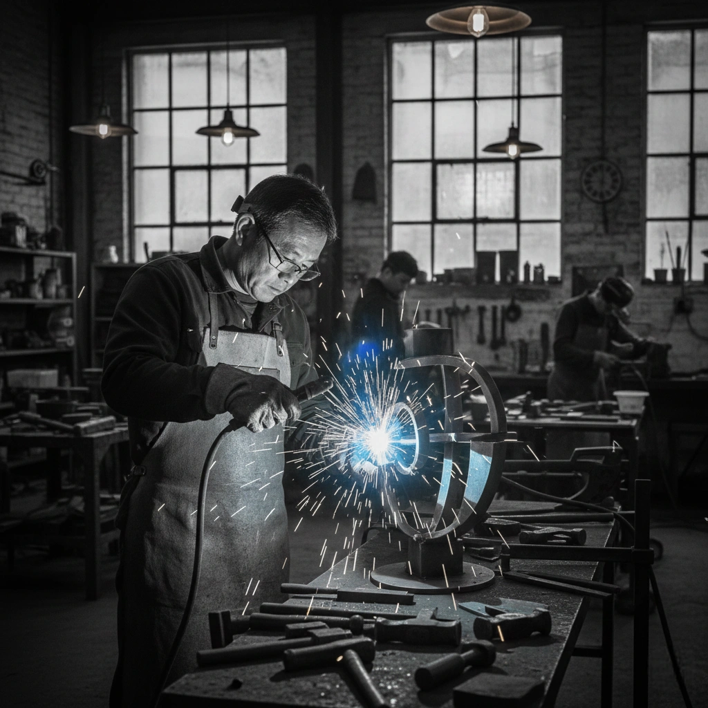 early metal workshop traditional welding craftsmanship roots black white