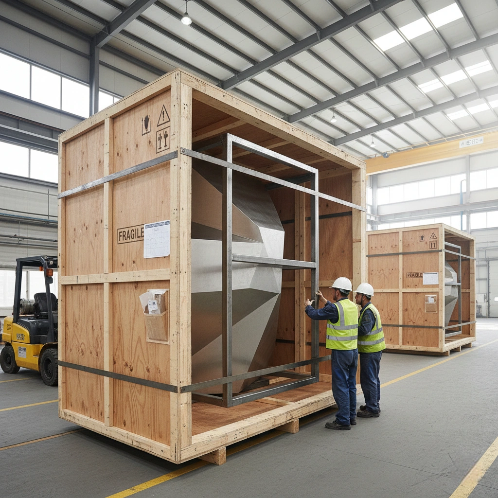 industrial steel reinforced export crating for large sculptures