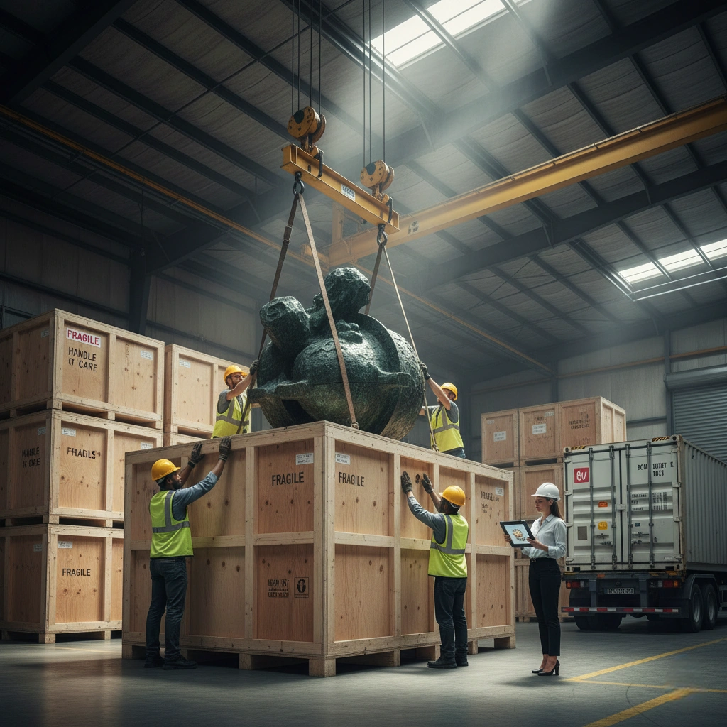 international shipping secure wooden crating large sculpture