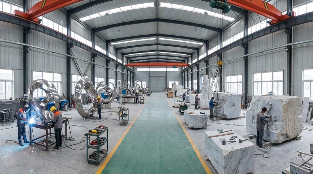 Professional sculpture fabrication factory in China specializing in large-scale metal and stone projects for international architects