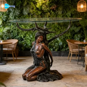 Antique Bronze Female Sculpture Model Coffee Table For Indoor Living Hotel Dec