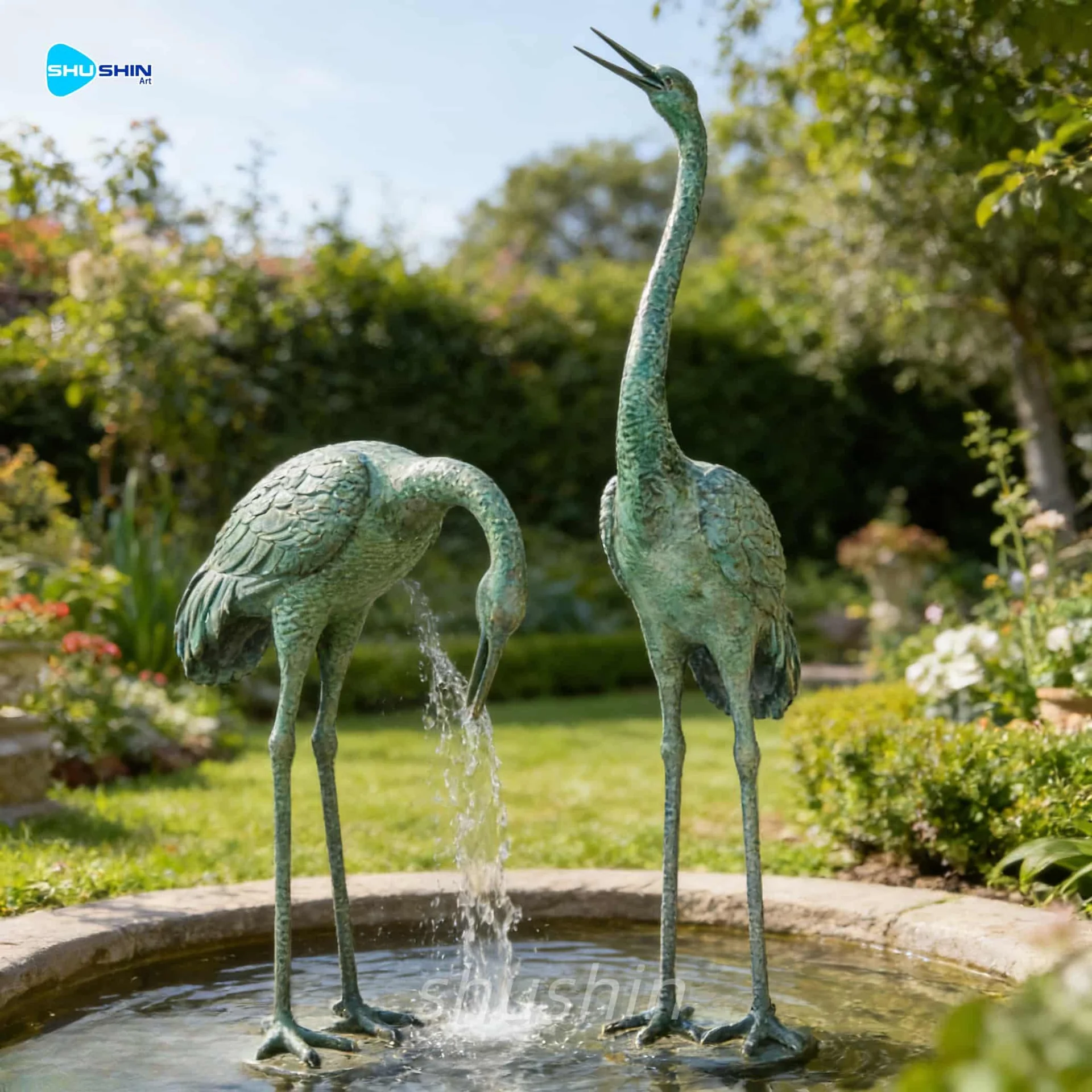Bronze Crane Statue Water Fountain With Modern Animal Design Casted Metal For Ou