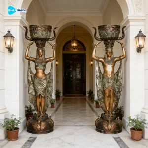 Bronze Die Casting Statue Of A Lady Engraved Indoor Outdoor Flowerpot Sculpture 