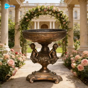 Bronze Sculpture Outdoor Garden Decor Customized Antique Angel And Flower Design