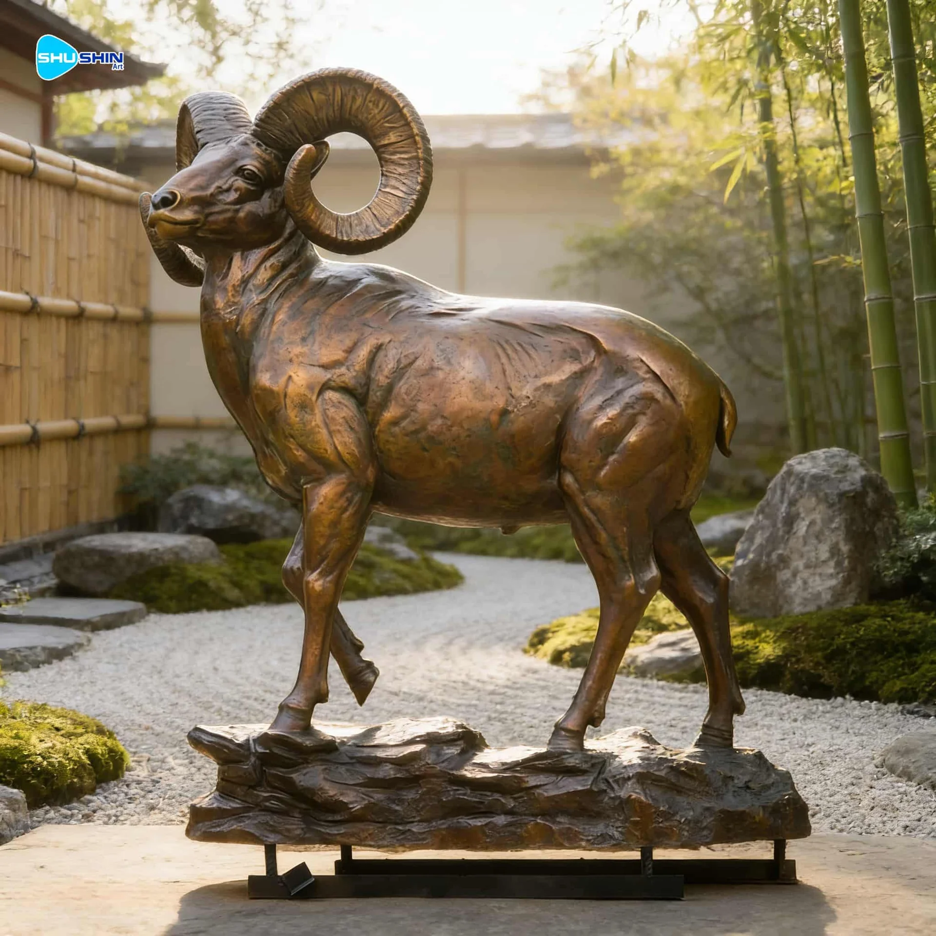 Custom Outdoor Game Reserve Decor Cast Bronze Life Size Bighorn Sheep Moutons Sc