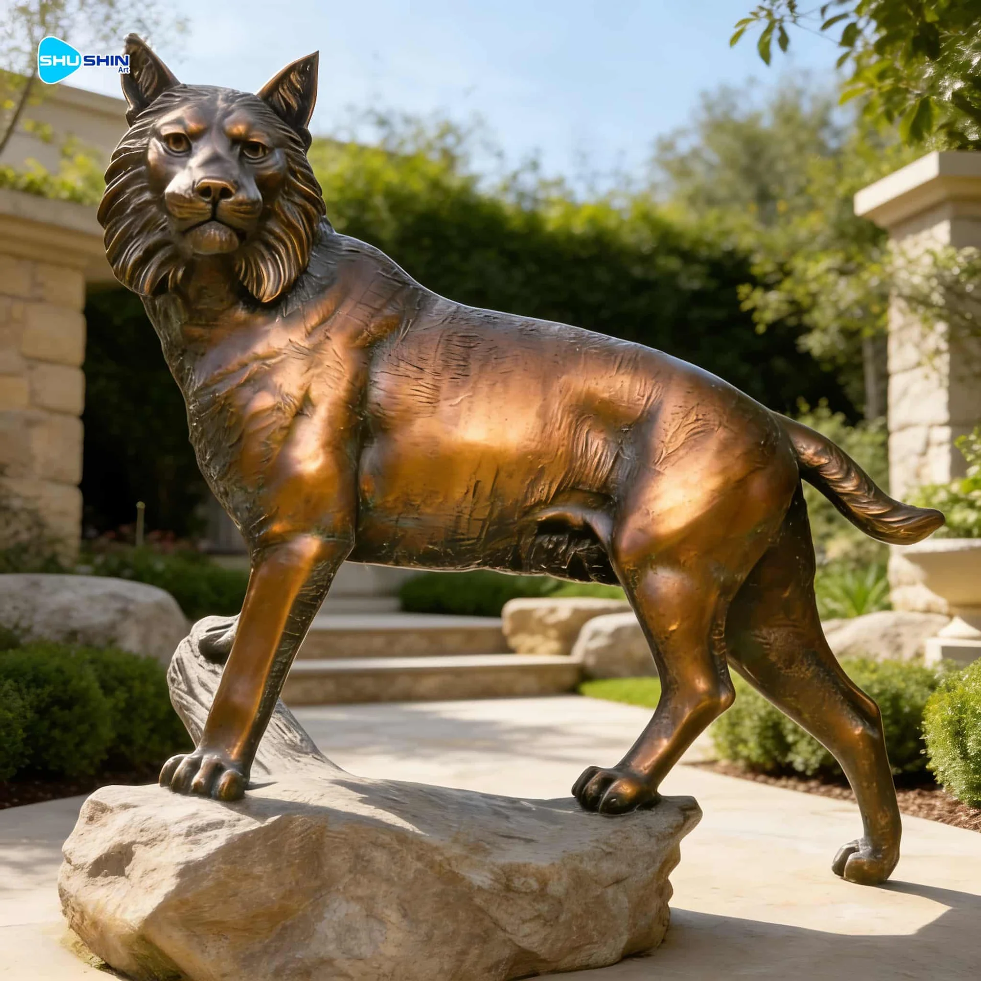 Customized Size Elegant Cast Bronze Safari Animal Wildcat Statue Handcrafted Big