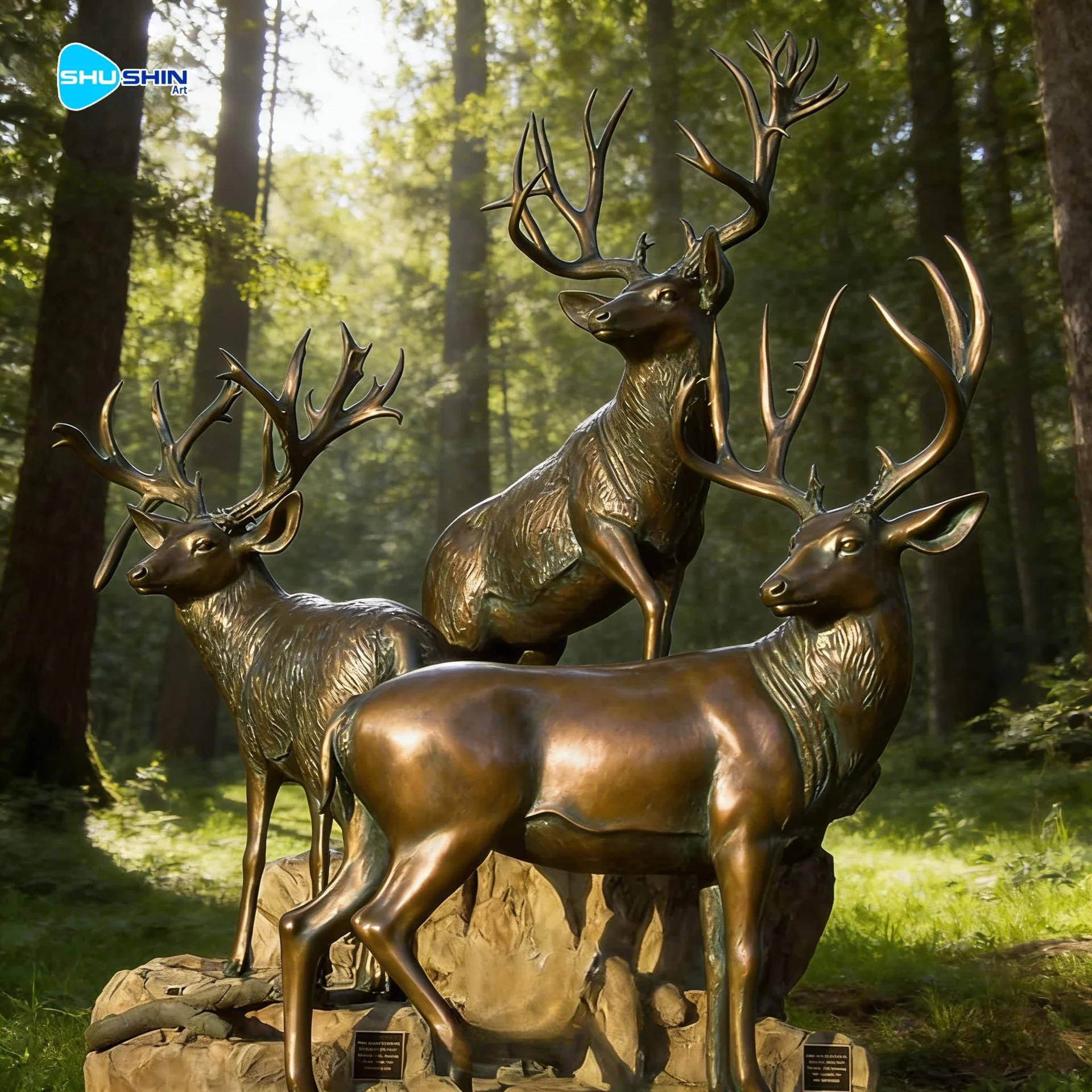 Factory Customization Modern Outdoor Garden Animal Life Size Bronze Deer Elk Sta
