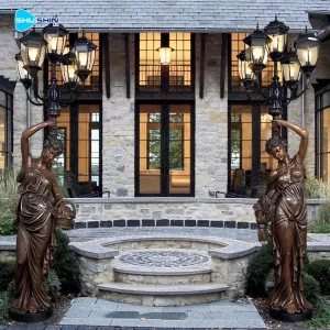 Factory Customized Size Bronze Antique Statue Lamp Greek Lady Sculpture Holding 