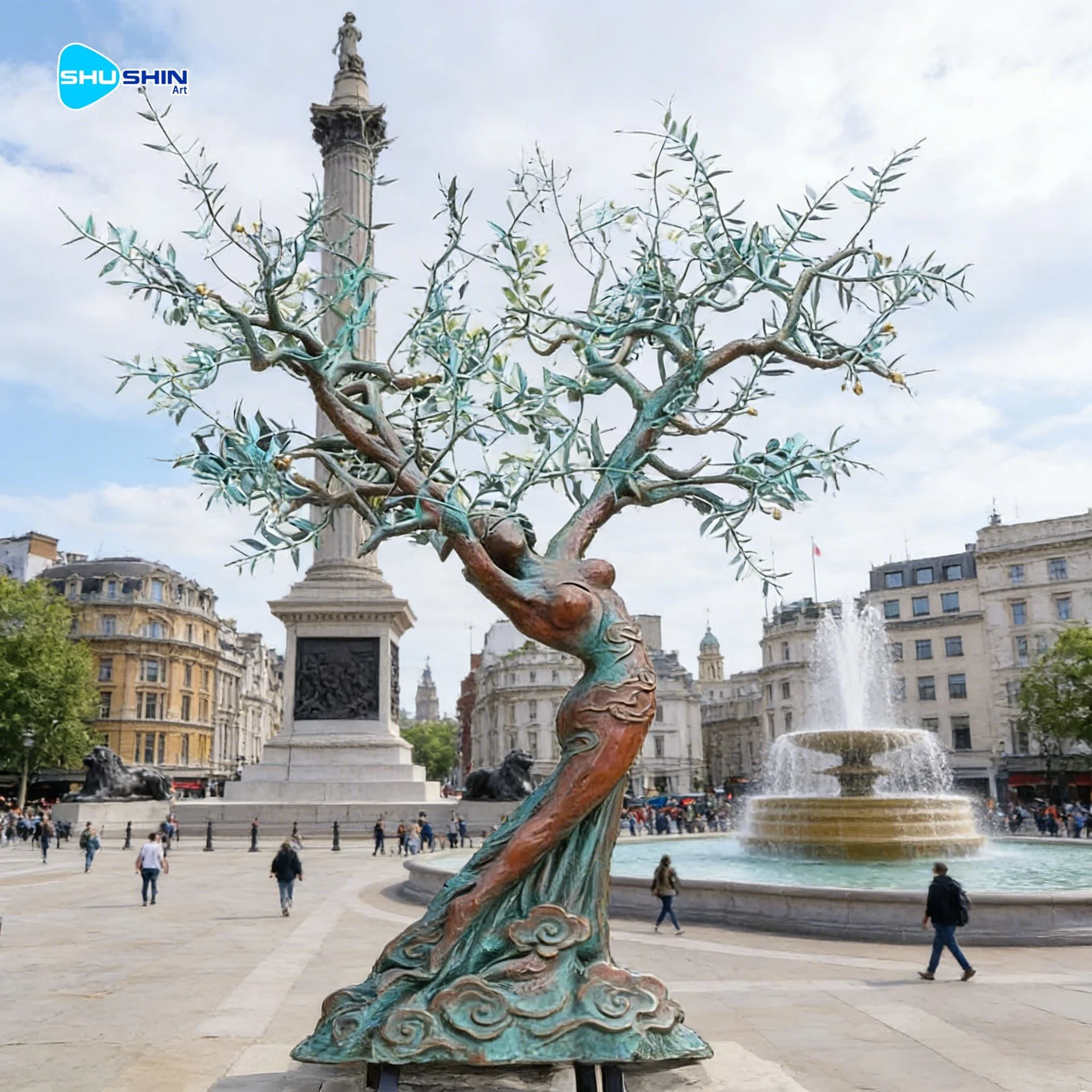 Large Outdoor Bronze Human Tree Sculpture Life Size Garden Figure Statue