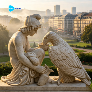 Large White Marble European Kneeling Weeping Angel