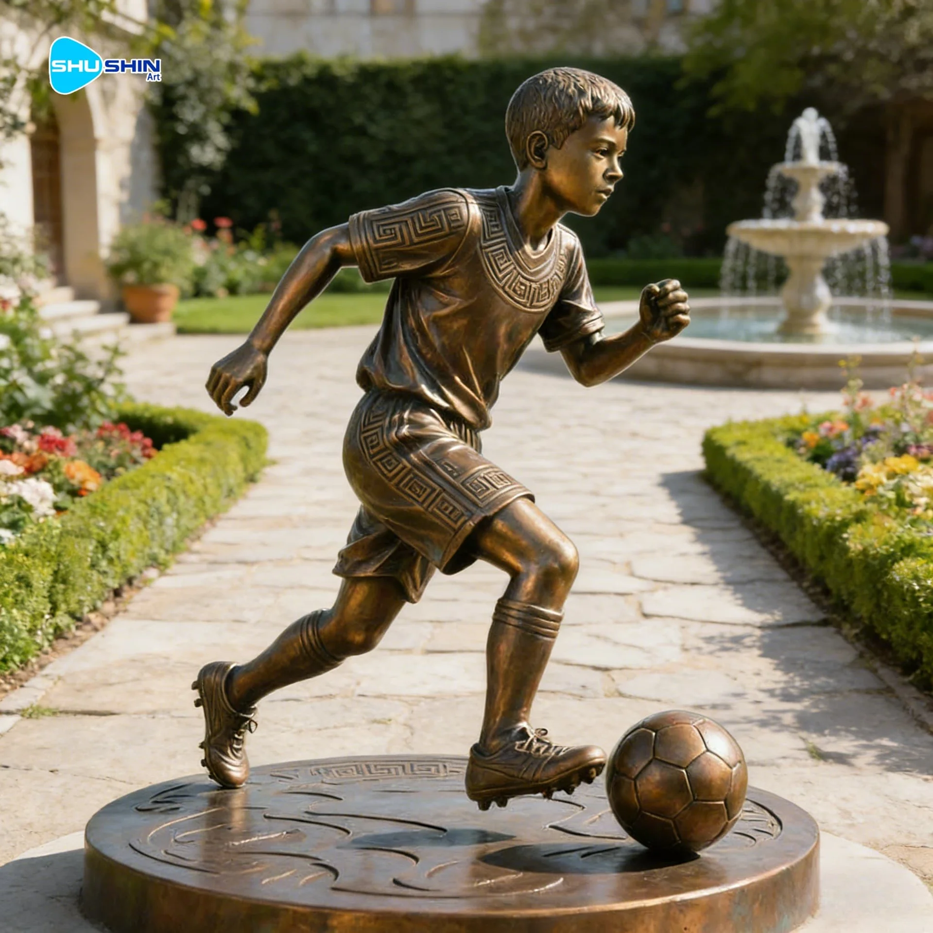 Life Size Bronze Boy Playing Soccer Sculpture Outdoor Indoor Football Statue F
