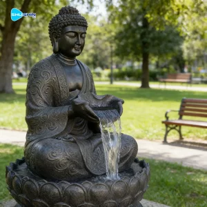 Modern Bronze Buddha Water Fountain Sculpture With Flowing Water For Outdoor Gar