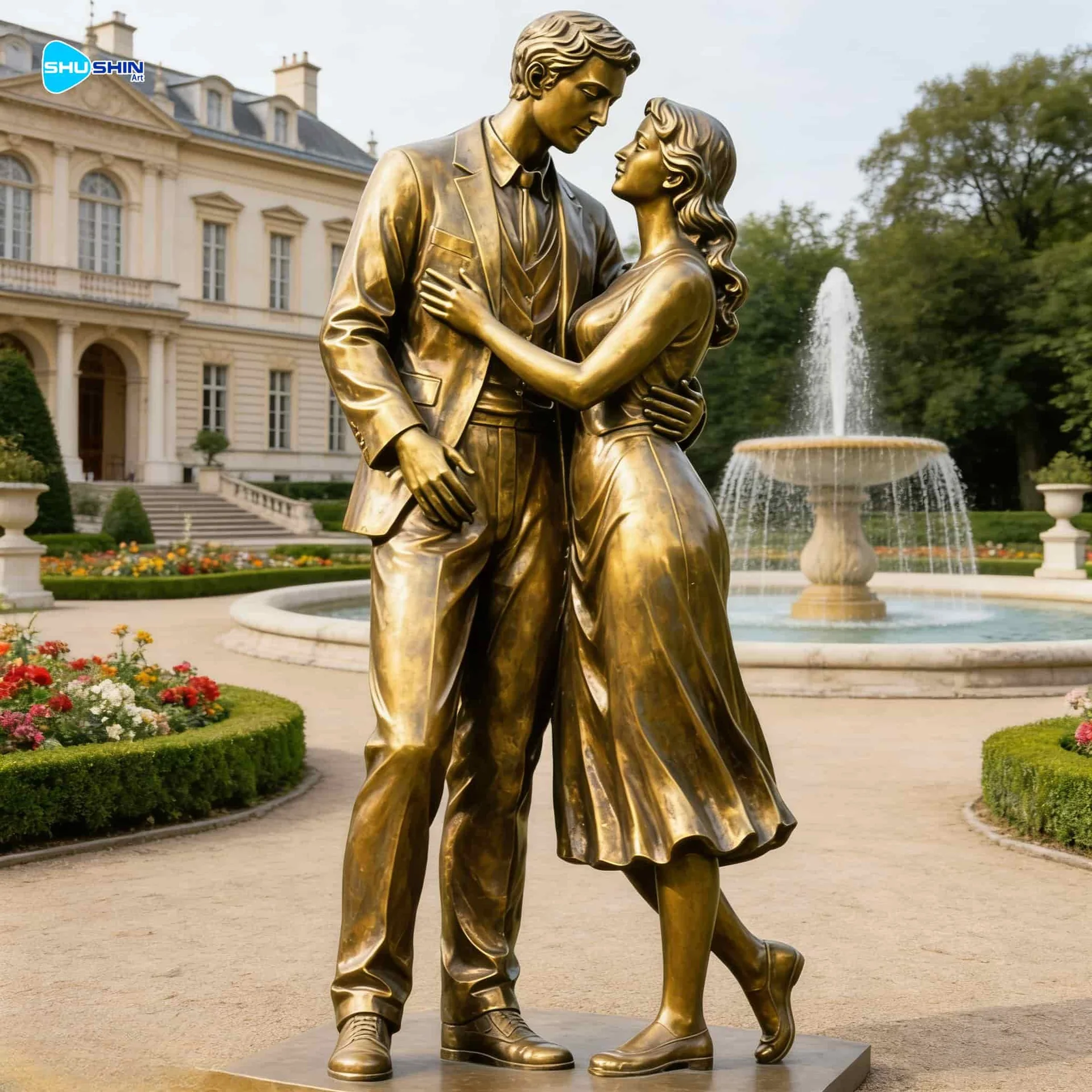 Outdoor Square Park Villa Life Sized Bronze Couple Statue True Love Sculpture