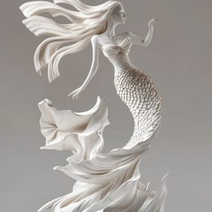 Pure White Marble Mermaid Statue Handmade Life Siz