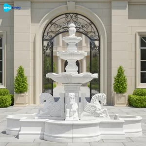 Marble 3 Tier Pegasus Fountain In Hand Carved Statuary Marble White Natural Marble Foun
