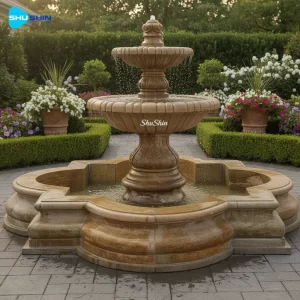 Marble Courtyard Fountain In Solid Granite Outdoor Courtyard Garden Hand Carved Double