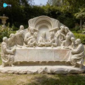 Marble Custom Wall Decoration Art White Marble Carving The Last Supper Relief Stone Scu