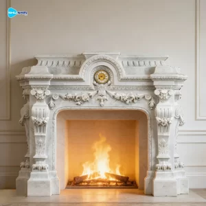 Marble European Decorative White Marble Fireplace Mantle Frame Surround Carving Stone L