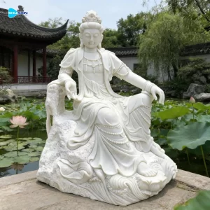 Marble Garden Life Size Natural Marble Stone Female Buddha Kuan Yin Statue 100 Cm Buddh