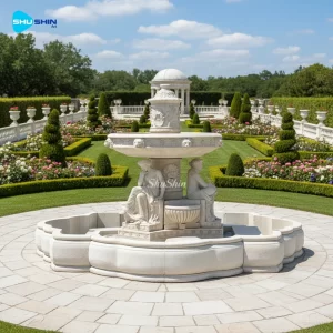 Marble Grecian Ladies Fountain In Galala Beige Marble Courtyard Fountain Hand Carved Na