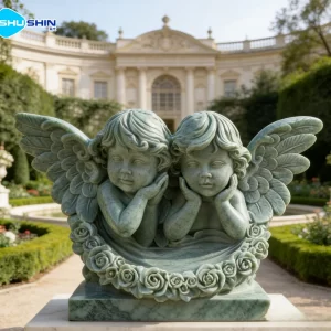 Marble Hand Carved Marble Two Little Angels Wall Relief Statue For Indoor Outdoor Use
