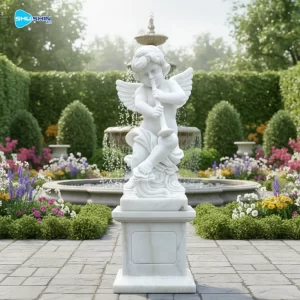 Marble Handmade European Pair Marble Wings Cherub Baby Angel Statues White Marble Cesar