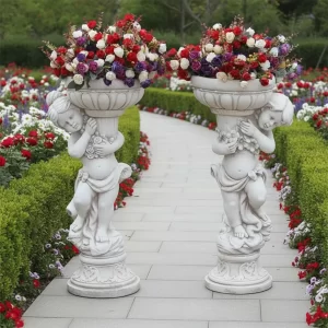 Marble Handmade Garden Urn Natural Marble Flower Pot Children Planter Polished Contempo
