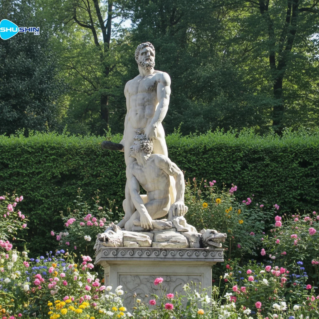 Marble Handmade Traditional Hercules Statue Life Size Men Women White Marble Garden Dec