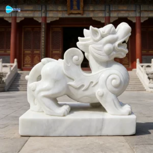 Marble Handmade Traditional Marble Large Pixiu Statue And Pi Xiu Mascot Sculpture For G