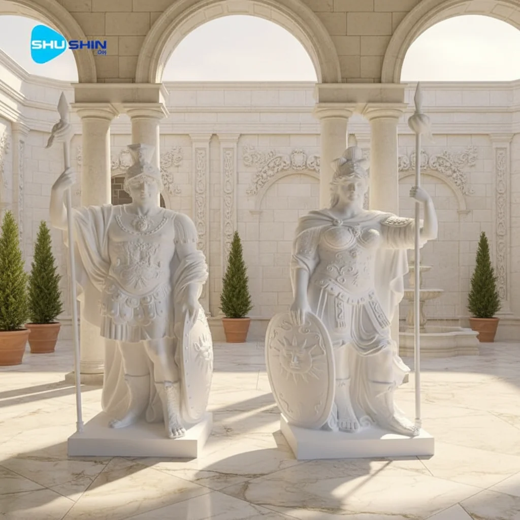 Marble Handmade Traditional White Marble European Warrior Statue For Classical Garden M