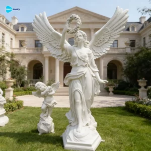 Marble Hotel Villa Outdoor Statue European Decor Custom Life Size Marble God Apollo Bat