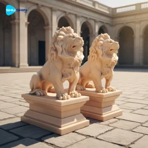 Marble Large European Design Handmade White Marble Lion Statues For Church Temple Outdo