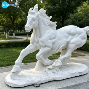 Marble Life Size White Marble Handmade Traditional Running Horse Statue Sculpture For O