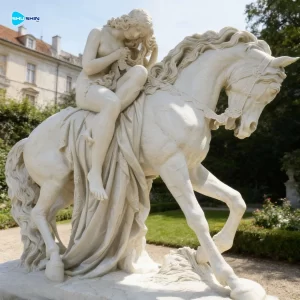 Marble Life Size White Marble Lady Godiva Statue Sexy Girl With Horse Sculpture 1