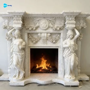 Marble Modern Antique Style Luxury Handmade White Statuary Marble Fireplace For Outdoor