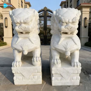 Marble Modern Style Outdoor Stone Fu Dog Statue Hand Carved Western Design For Home Gar