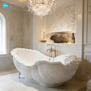 Marble New Design Hand Carved Beautiful European Stone Conch Shaped Bathtub For Bathroo