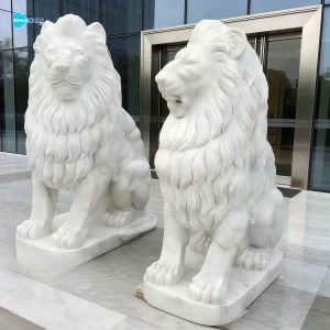 Marble Outdoor Entrance Handmade European Design White Marble Large Sitting Lion Statue