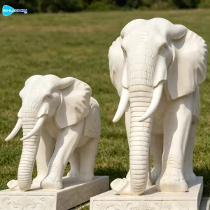 Marble Outdoor Garden Handmade Traditional Carved Marble Elephant Statue Custom Made Wi