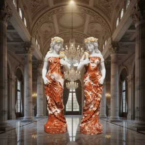 Marble Outdoor Marble Lady Statues Pair Hand Carved Garden Church Sculpture Customized