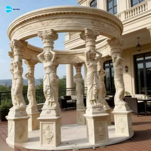 Marble Premium European Solid Marble Square Column Gazebo Design Outdoor Garden Landsca