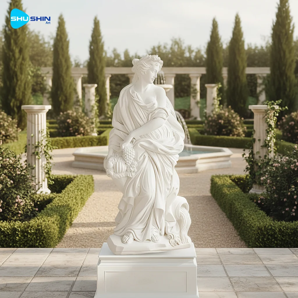 Marble Trevi Fountain Inspired Handmade Female Figure Holding Cornucopia Classical Marb 1