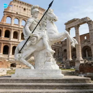 Marble White Marble Equestrian Warrior Sculpture Rider Statue For Historic Garden Theme