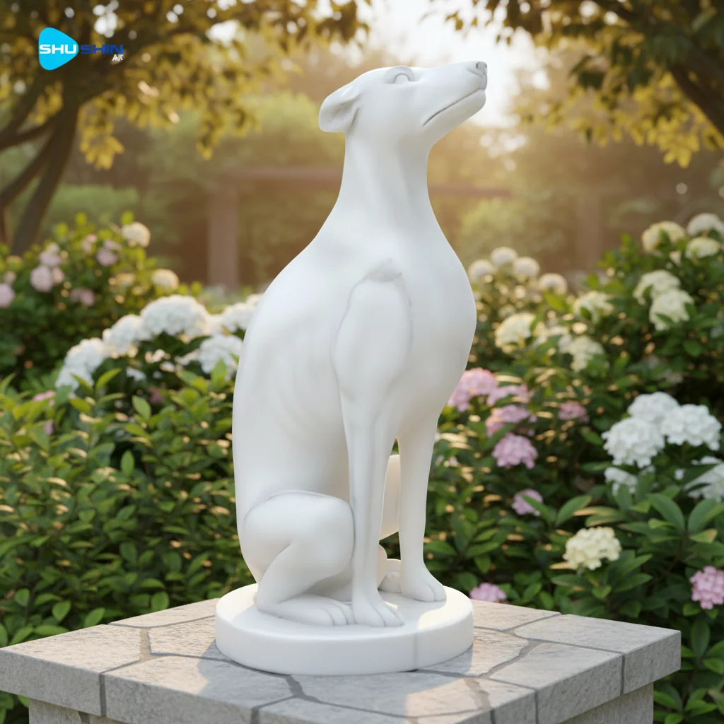 Marble White Marble Handmade European Dog Sculpture Customizable Guardian Statue For Ga 1