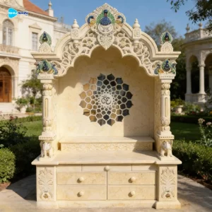 Marble White Marble Pooja Mandir For Home With Lights Elegant Temple For Indoor And Gar 1