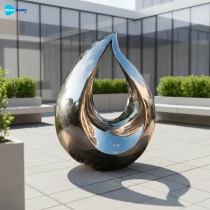 Steel Celestial Drop Polished Stainless Steel Abstract Outdoor Sculpture Contemporary 
