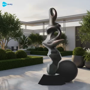 Steel Contemporary Polished Black Stainless Steel Fashion Abstract Floor Sculpture