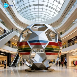 Steel Custom Design Polished Stainless Steel Soccer Ball Model Statue Sculpture With C