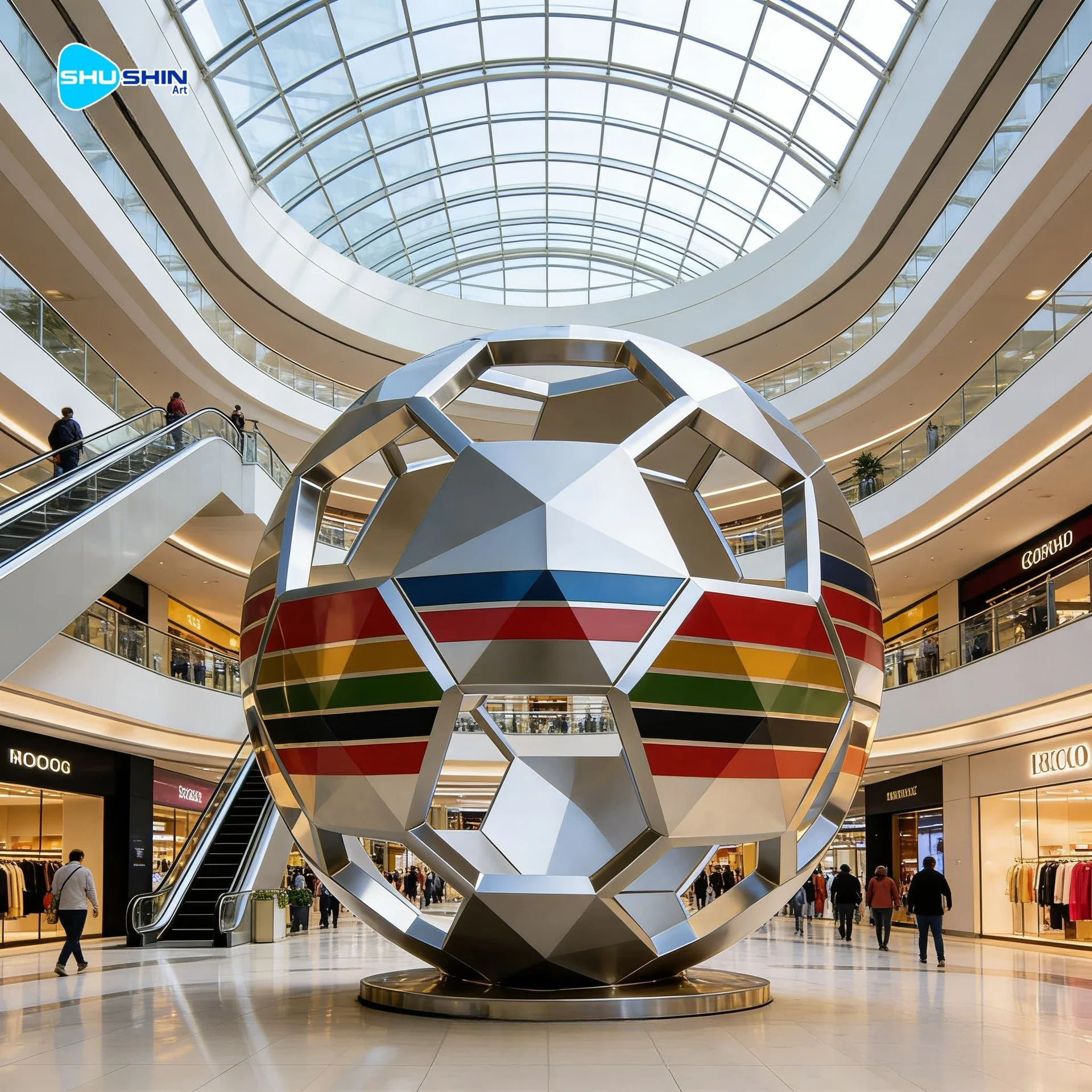 Steel Custom Design Polished Stainless Steel Soccer Ball Model Statue Sculpture With C