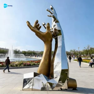 Steel Custom Large Polished Stainless Steel Abstract Hand Sculpture Statue Modern Art 